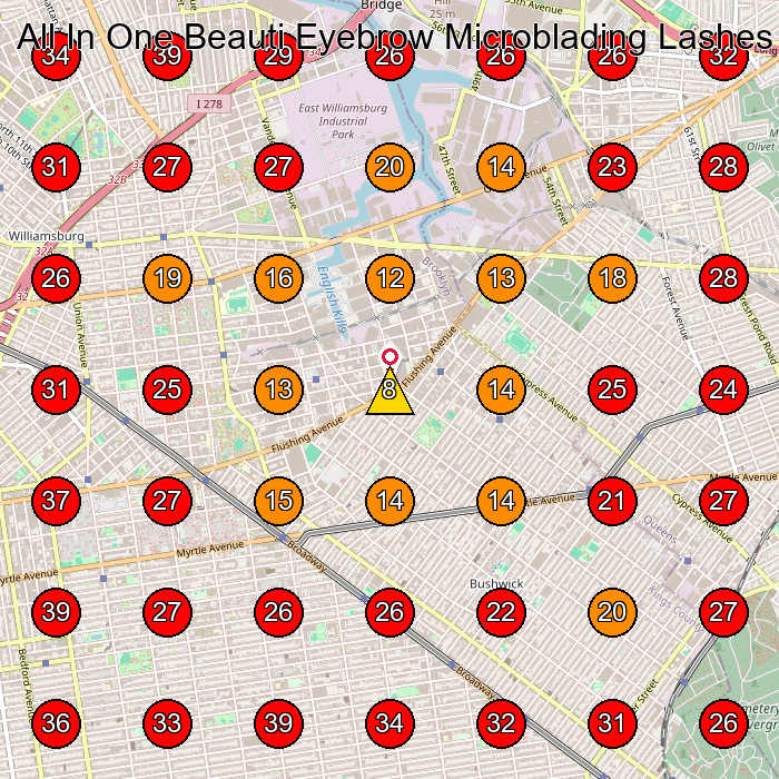 All In One Beauti Eyebrow Microblading Lashes Make Up GeoGrid visibility map for Facial Spa in Brooklyn